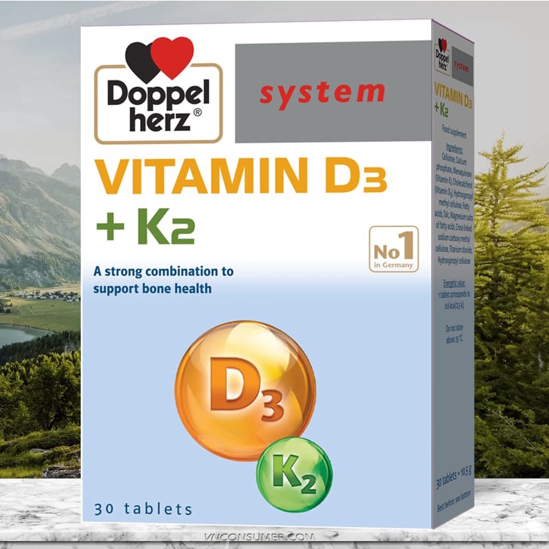 Vitamin D3 K2 - Bổ Sung Vitamin D3, Vitamin K2, Phòng Loãng Xương, Tăng Hấp Thu Canxi (Hộp 30 Viên) [Chính Hãng Đức]