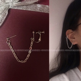ROSY - KHUYÊN TAI VÀNH XÍCH DÁNG KẸP (KHÔNG CẦN BẤM LỖ Ở VÀNH!!! - ẢNH THẬT SHOP CHỤP!!!!)