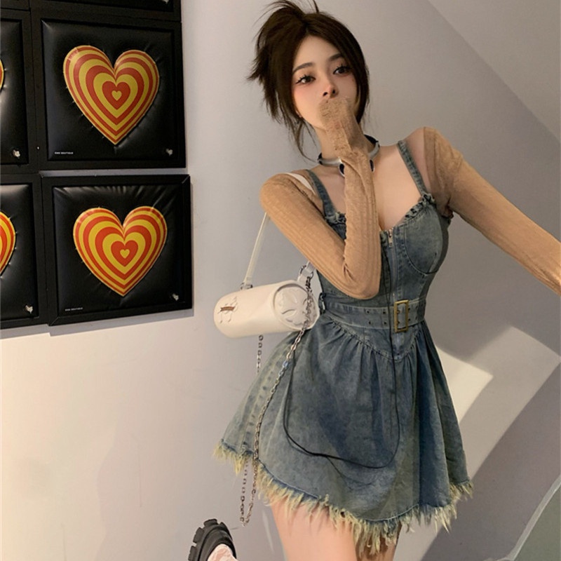 Set Đầm Denim Không Tay Và Áo Khoác Cardigan Mỏng Chống Nắng Thời Trang Cho Nữ