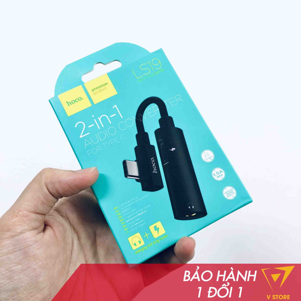 Bộ chuyển đổi 2 đầu lightning type-c 2a hoco ls20 ls19 jack 3.5 cho iphone ipad hỗ trợ mic màu đen/ bạc [hoco đà nẵng]