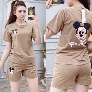 Bồ đồ nữ mặc nhà thun lửng cotton cao cấp in chuột siêu thời trang hot 2020