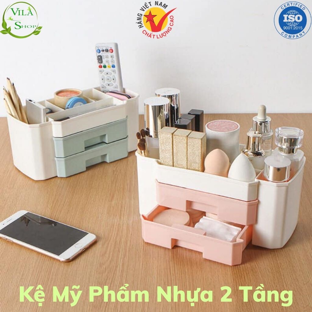 Kệ Đựng Mỹ Phẩm Nhựa 2 Tầng - Khay/Kệ Mỹ Phẩm Mini Có Ngăn Kéo Tiện Ích