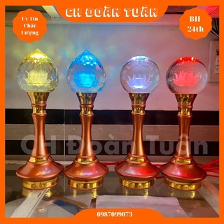 Cặp đèn thờ quả cầu pha lê, trái đào pha lê cao cấp