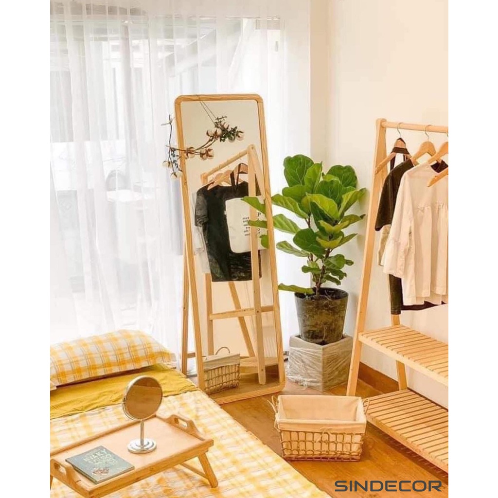 Freeship Nội Thành - Gương Soi Toàn Thân Viền Gỗ - Sindecor - Gương đứng Chữ A 170*50 cm - Nội Thất Kiểu Hàn Lắp Ráp