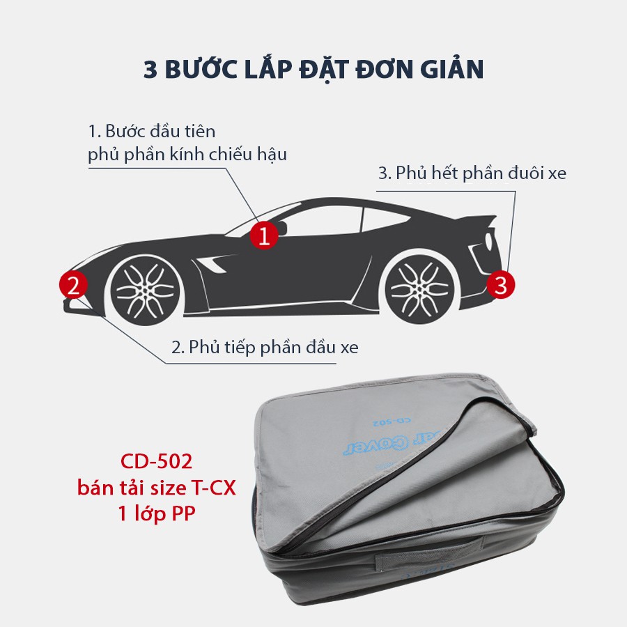 [Mã BMBAU50 giảm 10% đơn 99K] Bạt Phủ Ô Tô CIND CD-502 Bán Tải Size TC-X 1 Lớp Pp