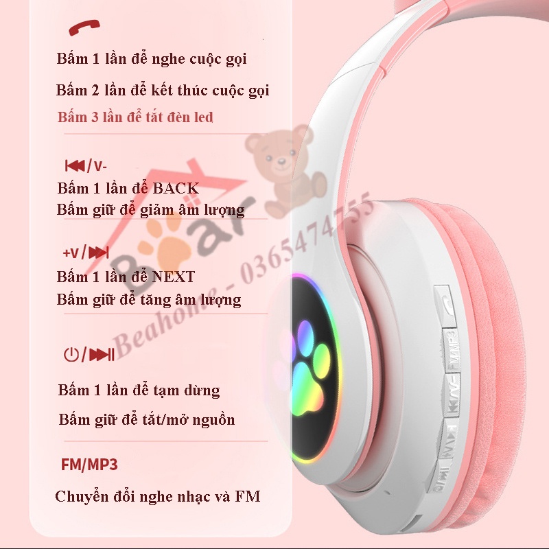 Tai nghe mèo B28 có micro đàm thoại, Học online. Tai nghe bluetooth chụp tai chơi game cao cấp. Headphone livestream