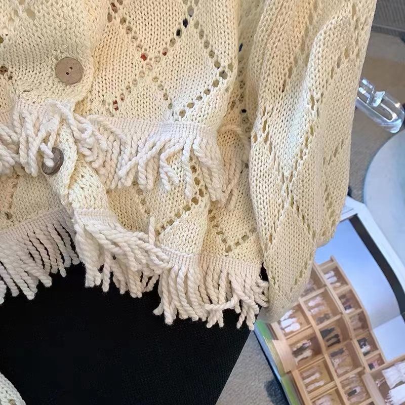 Áo Khoác cardigan Dệt Kim Mỏng Dáng Ngắn Phối Tua Rua Thời Trang Mùa Thu Hàng Mới Dành Cho Bạn Nữ