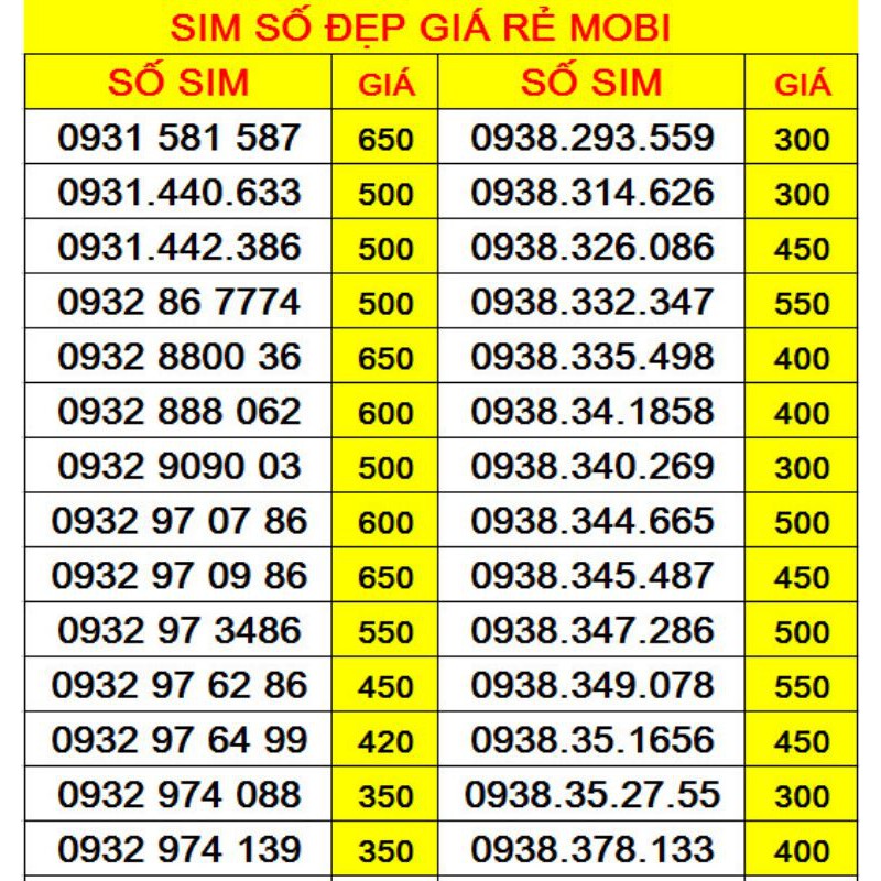 SIM SỐ ĐẸP GIÁ RẺ MOBI