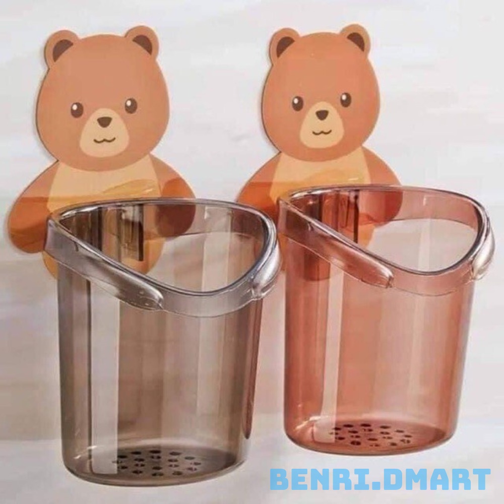 Cốc gấu dán tường có lỗ thoát nước đựng bàn chải , đựng đồ trong nhà tắm