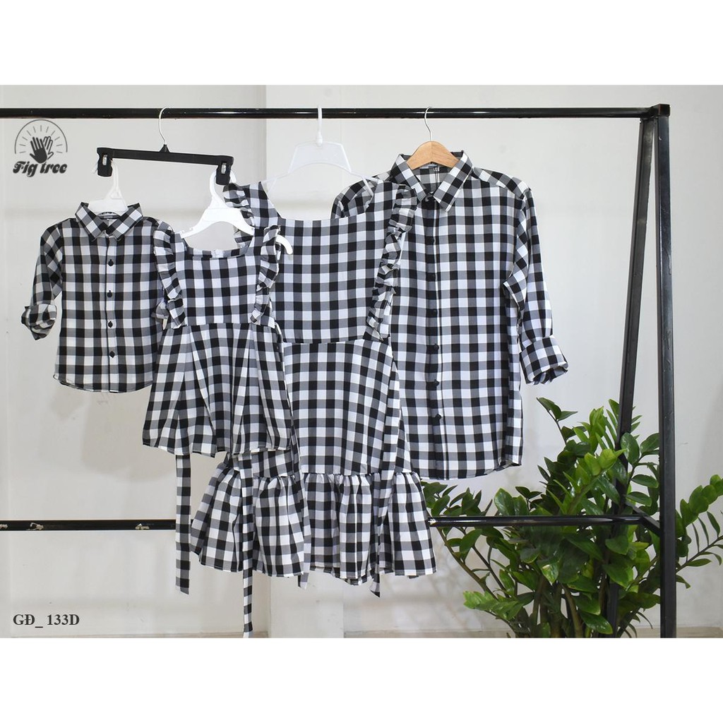 Set Sơ Mi Váy Gia Đình Fig Tree Caro Trắng Đen Mã 133D Kèm Feedback