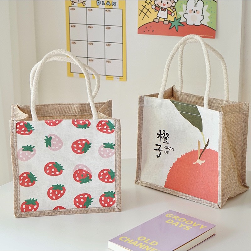 Túi xách cầm tay bằng vải canvas in họa tiết đáng yêu tiện dụng
