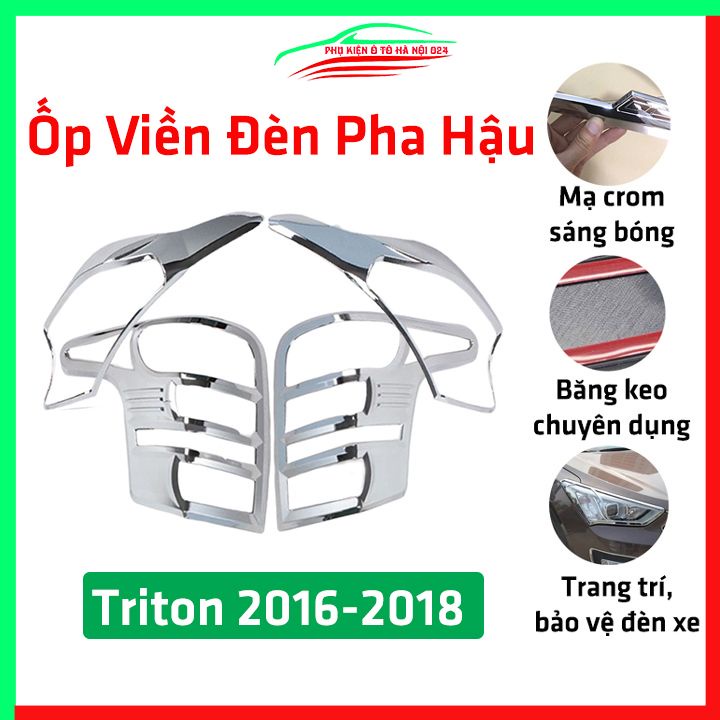Ốp viền đèn pha hậu mạ crom Triton 2016-2018 chống trầy trang trí bảo vệ xe