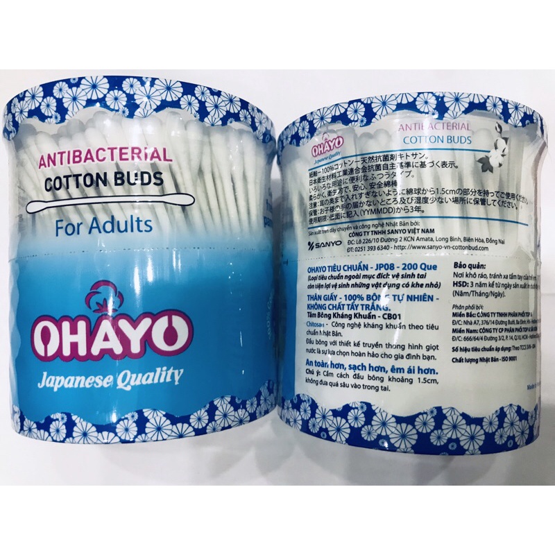 Tăm bông tiêu chuẩn kháng khuẩn ohayo jp08 người lớn (thân giấy)