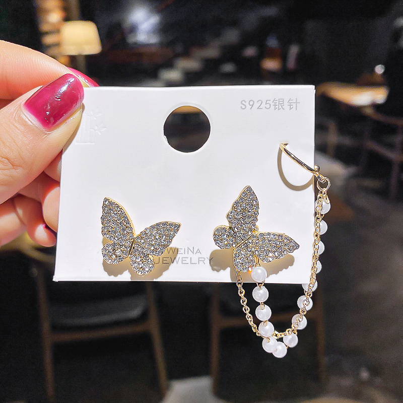 Bông Tai Hình Bướm Đính Đá Phong Cách Hàn Quốc 925