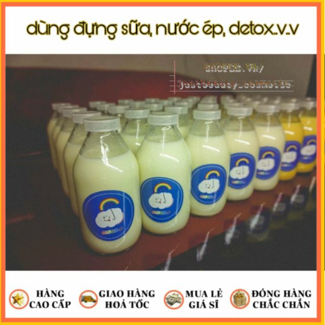 CHAI LỌ THỦY TINH NẮP GỖ NẮP NHỰA NÚT BẦN 300ml TRÒN TRONG SUỐT đựng nước uống