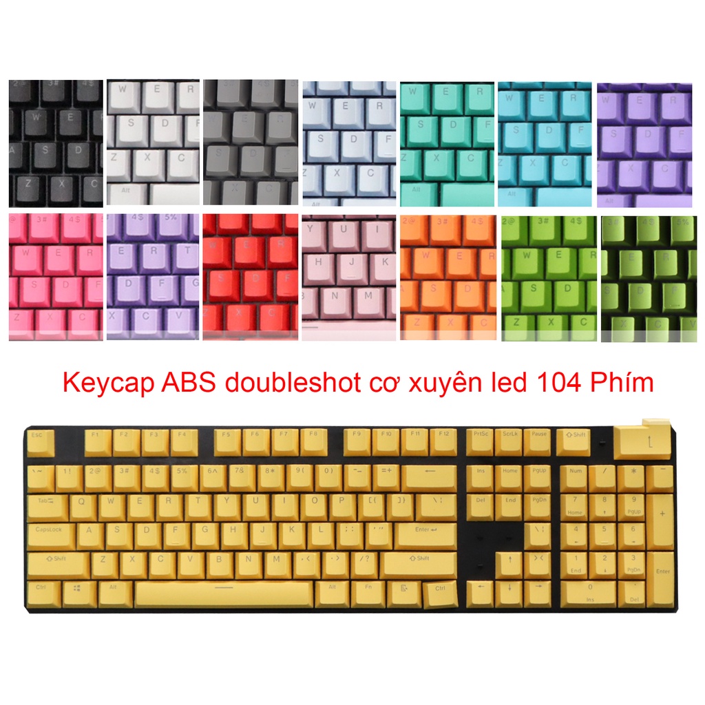 Bộ 108 Keycap ABS doubleshot cơ xuyên led nhiều màu, nút bàn phím dành cho bàn phím cơ layout tiêu chuẩn
