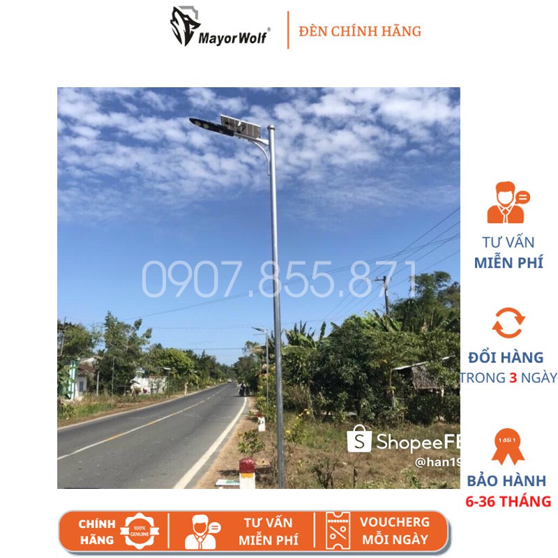 😍 Đèn lá cao áp năng lượng mặt trời chính hãng MAYOR WOLF (Tặng cần đèn)