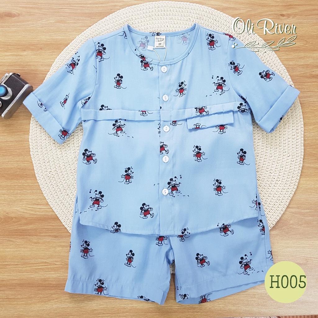 BỘ VẢI LANH OLIRIVER HÌNH MICKEY CHO BÉ TRAI 9-32KG 12252