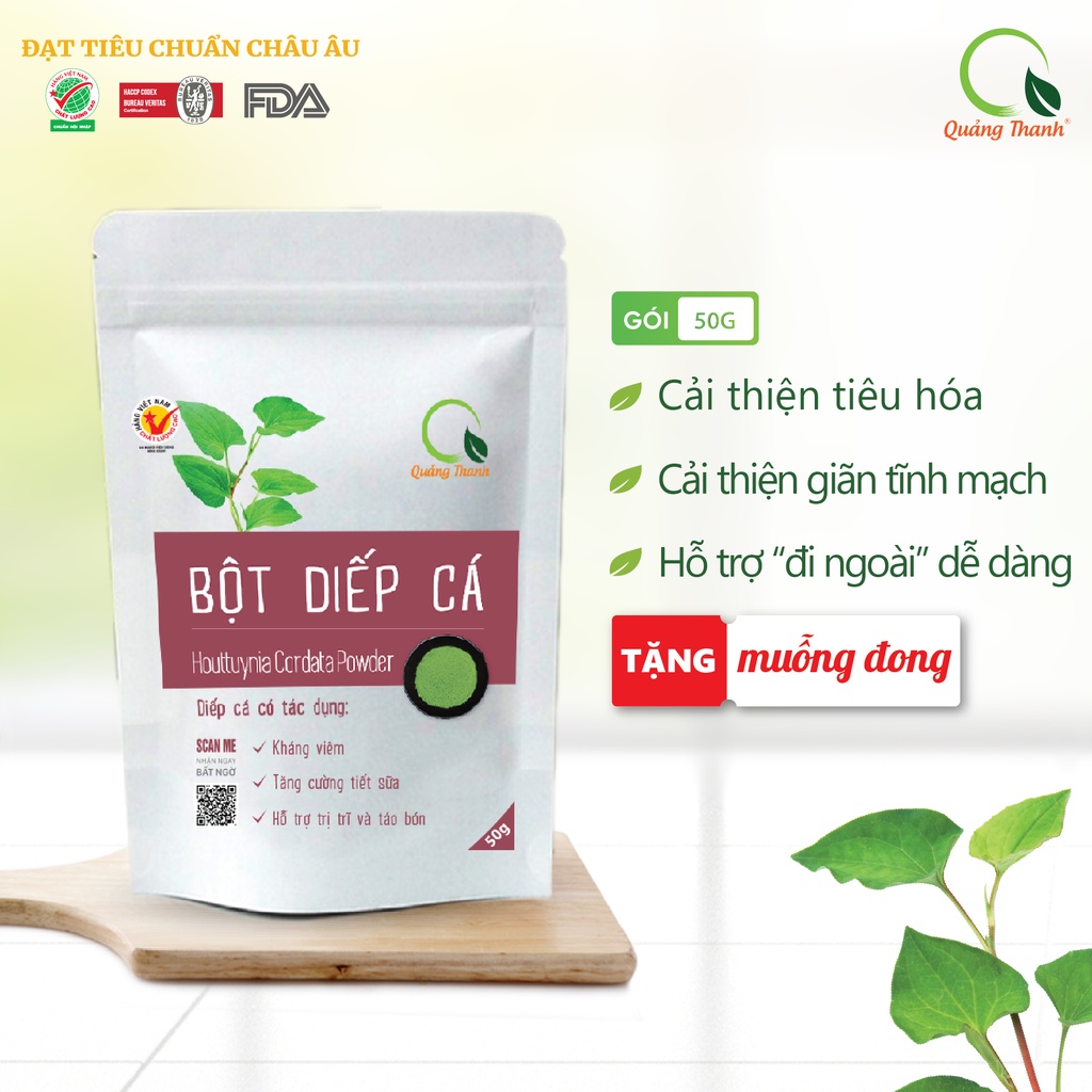 [CHÍNH HÃNG] Bột Diếp Cá Quảng Thanh 100% Nguyên Chất Sấy Lạnh - Mát gan, hỗ trợ ngăn ngừa táo bón, trĩ - Gói 50 gr