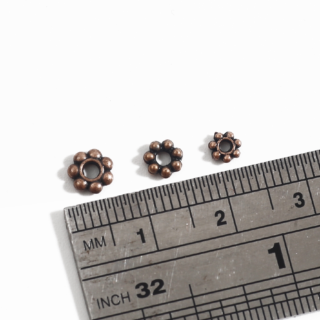 200 hạt cườm hình hoa cúc kim loại bạc Tây Tạng 4mm 5mm 6mm lỗ 2mm làm trang sức