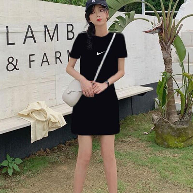 Đầm Tay Ngắn Cổ Tròn In Họa Tiết Thời Trang Hàn Quốc Cho Nữ