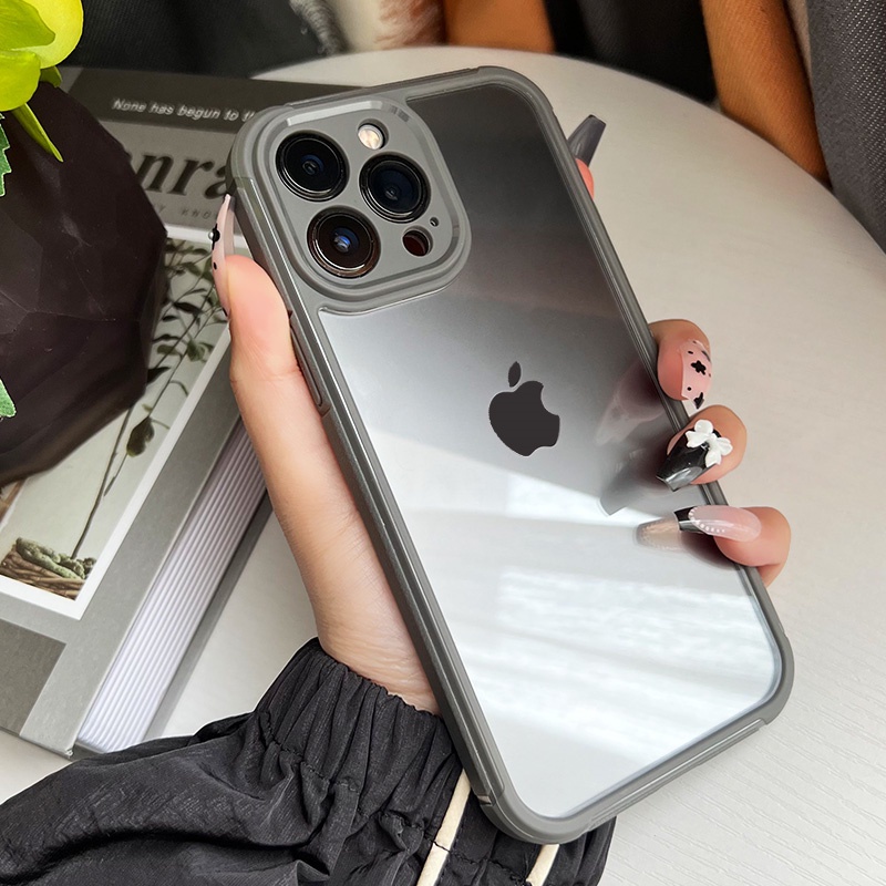 Ốp Điện Thoại Cứng Viền Silicon Dẻo Trong Suốt Chống Sốc Cho iPhone 11 12 13 14 Pro Max 14 Plus