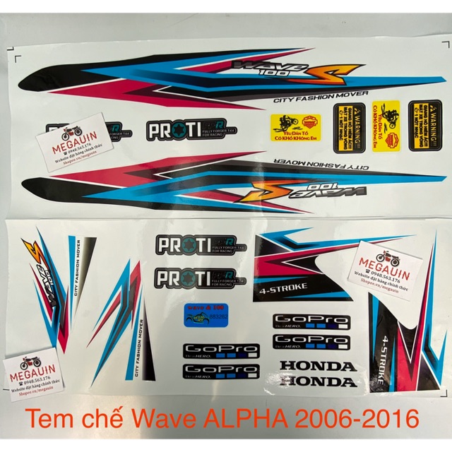 Tem Decal Wave A 100 2006-2016, Wave 50cc (xanh ngọc hồng Proti Gopro MG262)