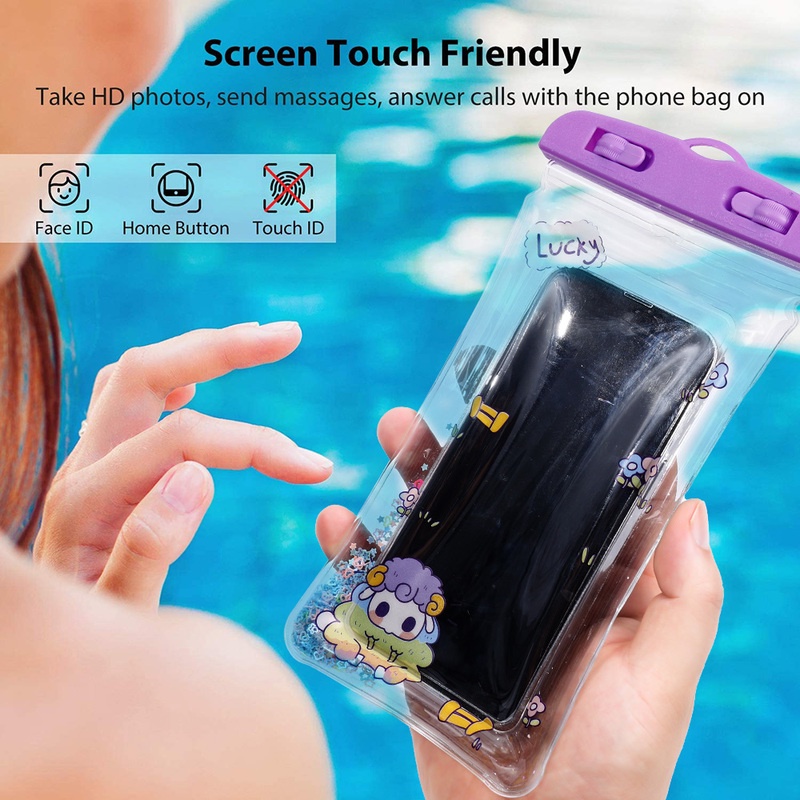 Túi Đựng Điện Thoại Trong Suốt Chống Thấm Nước Chống Rơi Chạm Được Màn Hình Cảm Ứng In Họa Tiết Hoạt Hình Dễ Thương Khi Đi Bơi