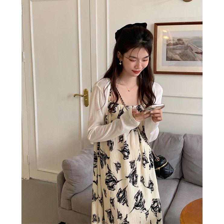 Vqay Xu Ng Đầm Hai Dây Dáng Rộng In Họa Tiết Mực In Phong Cách Retro Thanh Lịch Mùa Hè Kích Thước Lớn Cho Nữ