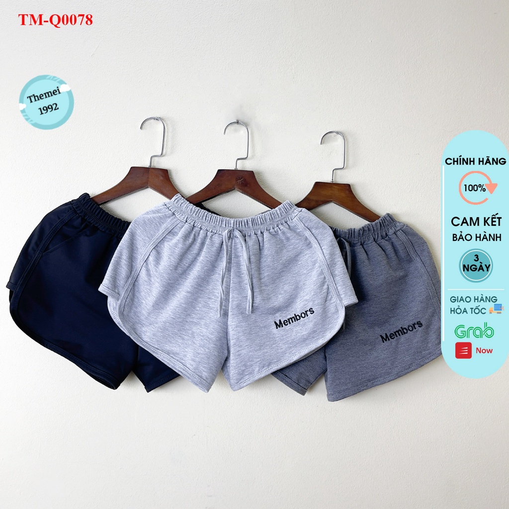 Quần đùi short nữ THE MEI 1992 cao cấp - Quần sooc nữ cạp chun thêu chữ chất Umi thể thao dáng hộp nhiều màu