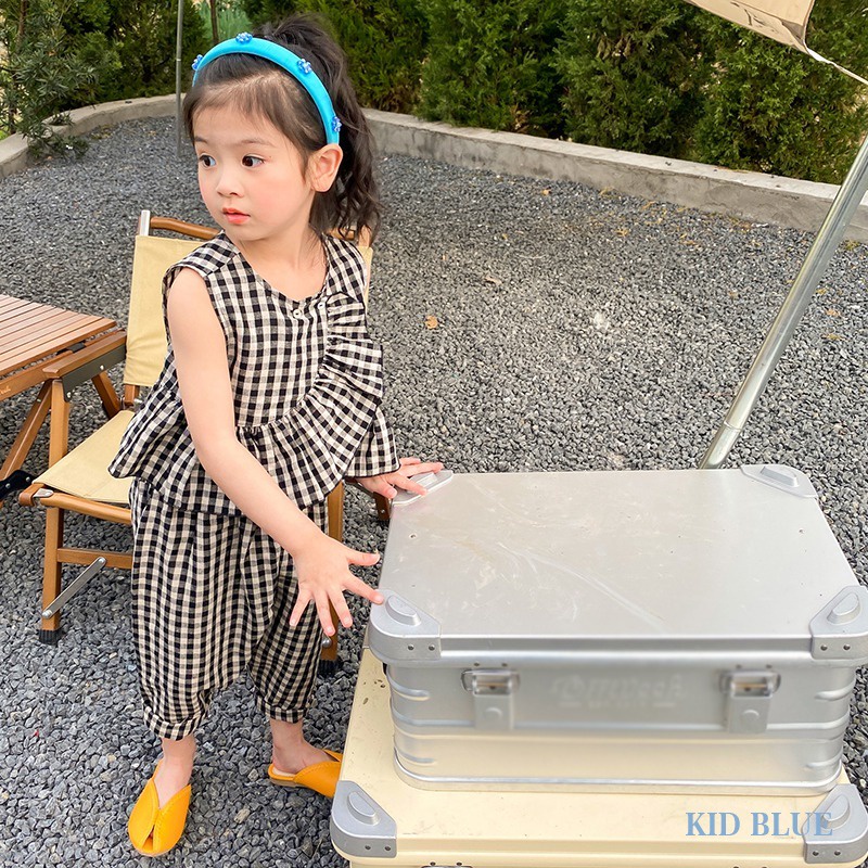 Bộ Áo Sát Nách Cổ Tròn Sọc Ca Rô + Quần Dài + Cà Rốt Thời Trang Mùa
