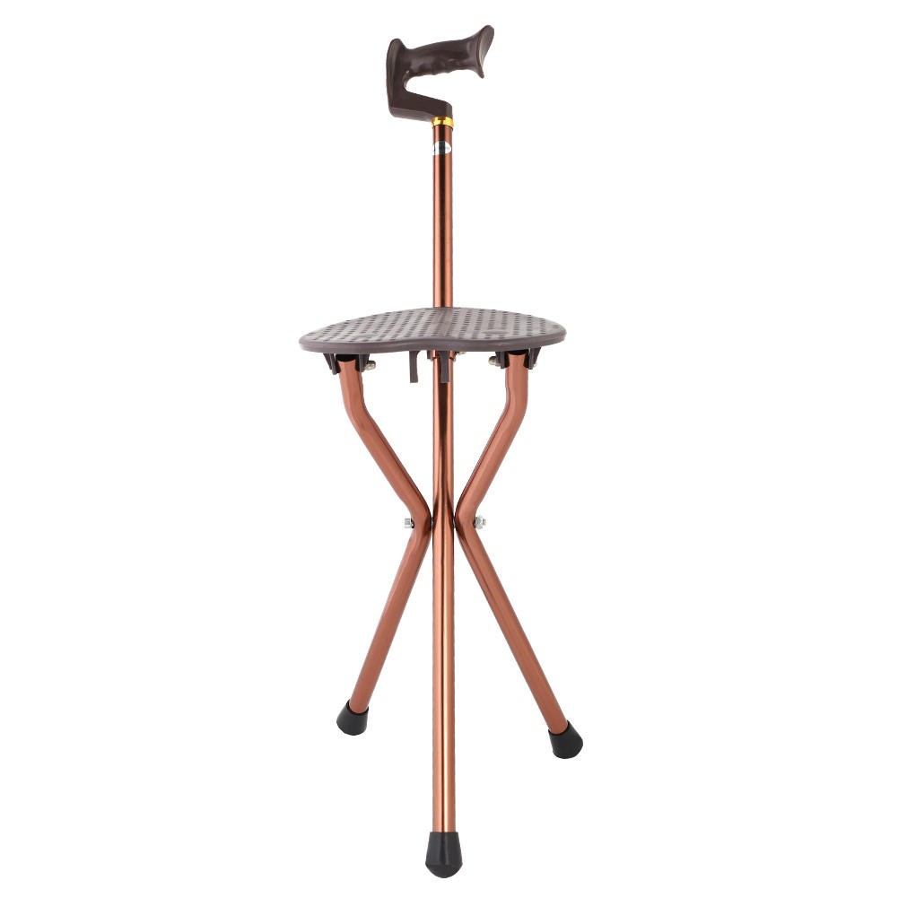 Seat Walking Chair Metal Stool Folding Travel Stick Cane Portable Chair