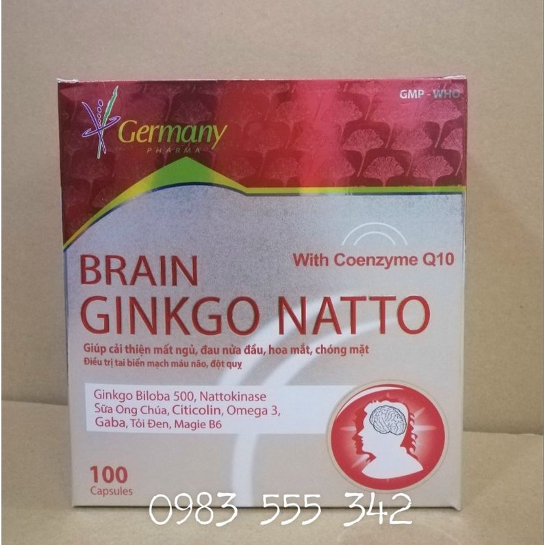 Hoạt huyết BRAIN GINKGO NATTO giúp tăng cường lưu thông máu não Hộp 100 viên