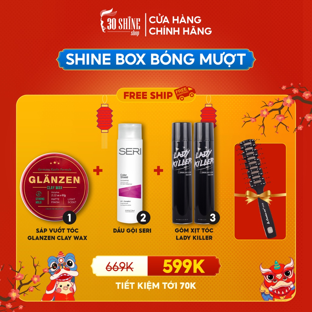 Shine Box Bóng mượt Sáp vuốt  tóc nam Glanzen Clay Wax, Dầu gội Seri giữ màu tóc, Gôm giữ nếp tóc Lady Killer