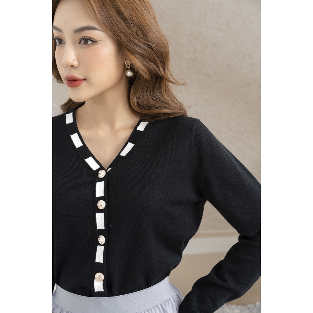 Áo len nữ croptop cổ tim Fiona, Áo khoác cardigan dài tay xuất xịn F852753