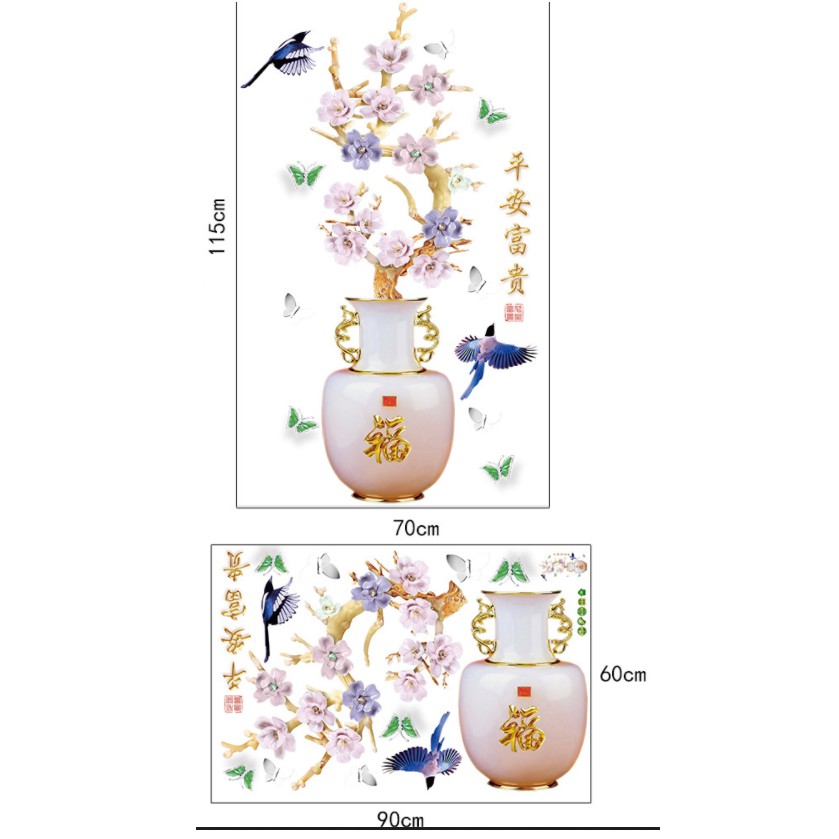Decal trang trí tường - Chậu Hoa mẫu đơn xanh tím đẳng cấp