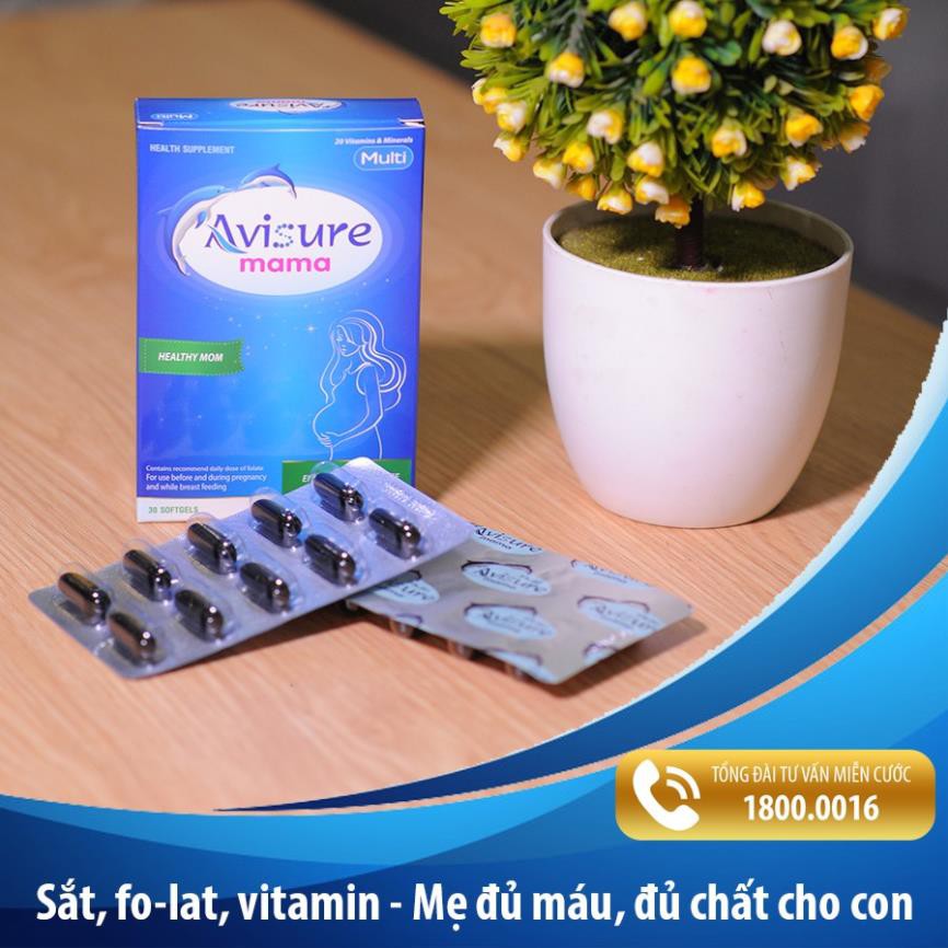 Avisure mama - Bổ sung DHA, EPA, các Vitamin và khoáng chất cần thiết trước và sau sinh (Hôp chứa 2 hộp 30 Viên)