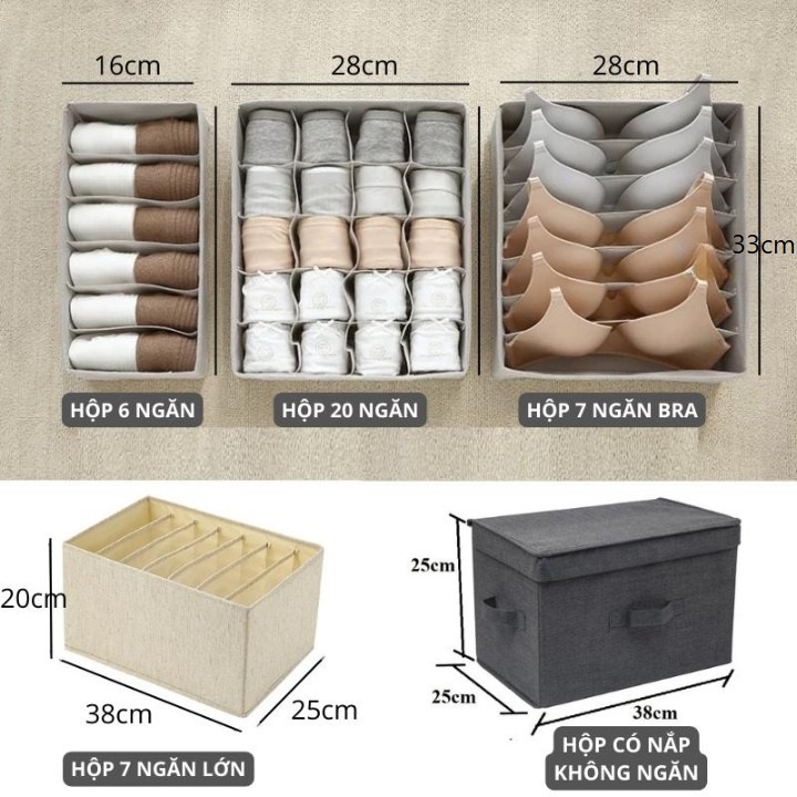 Hộp đựng quần áo nhiều ngăn tiện lợi, hộp đựng đồ lót xếp gọn tủ quần áo