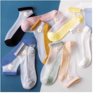 Set 10 Đôi Tất Hoa Cúc Ren Kính Cho Bạn Nữ Siêu Hot Kèm Túi Rút Hoa Cúc Loại Ren Kính - Tất Kính Trong Suốt Hoa Cúc