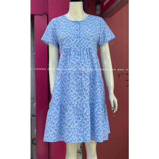 [HANNA] Đầm bầu baby doll cho bé bú mặc bầu và sau sinh cởi nút cho bé bú tiện lợi vải lụa cao cấp thoáng mát mùa hè