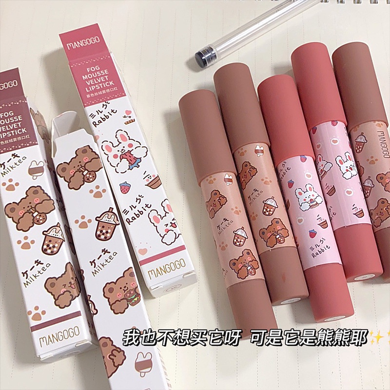 Son Môi Bút Chì Kháng Nước Dưỡng Ẩm Lâu Trôi Thiết Kế Vỏ Hình Gấu Dễ Thương