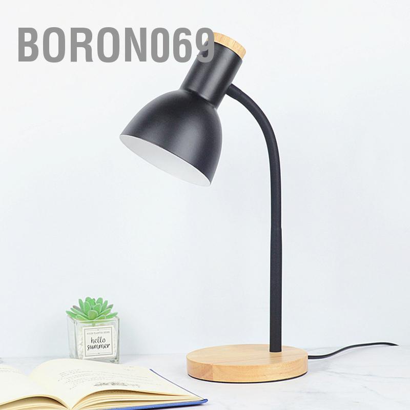 Boron069 Đèn bàn LED Bảo vệ mắt chống gỉ Ổn định Đế gỗ vững chắc Ống linh hoạt Cắm vào cho ký túc xá