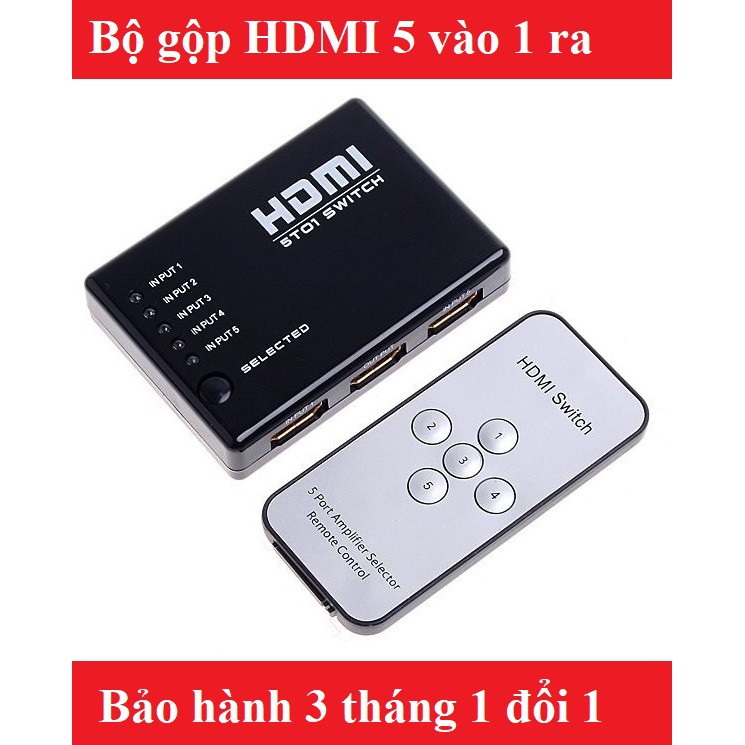 Bộ gộp HDMI 5 cổng vào - 1 cổng ra có điều kiển (Đen) ( 5 thiết bị dùng 1 màn hình)