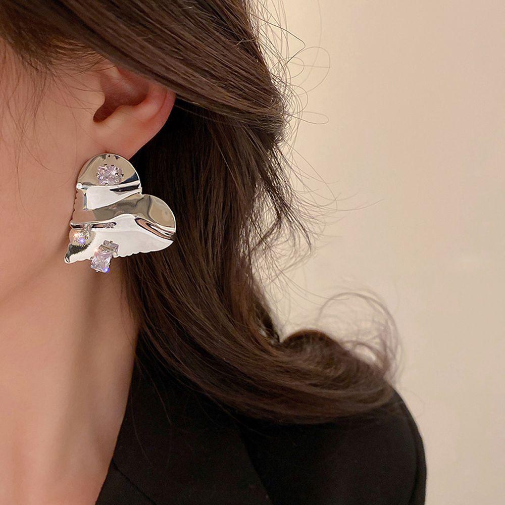 VANES1 Bông Tai Kim Loại Đính Đá Đơn Giản Phong Cách Vintage Dành Cho Nữ