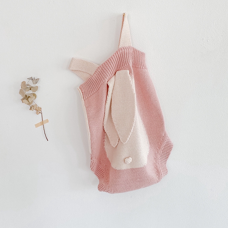 Áo Liền Quần Hình Tai Thỏ Dệt Kim Cho Bé Gái