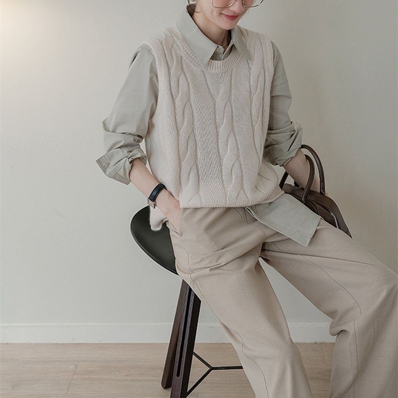 ZHELIHANGFEI Áo Len Không Tay Phong Cách Nhật Bản Dễ Phối Đồ