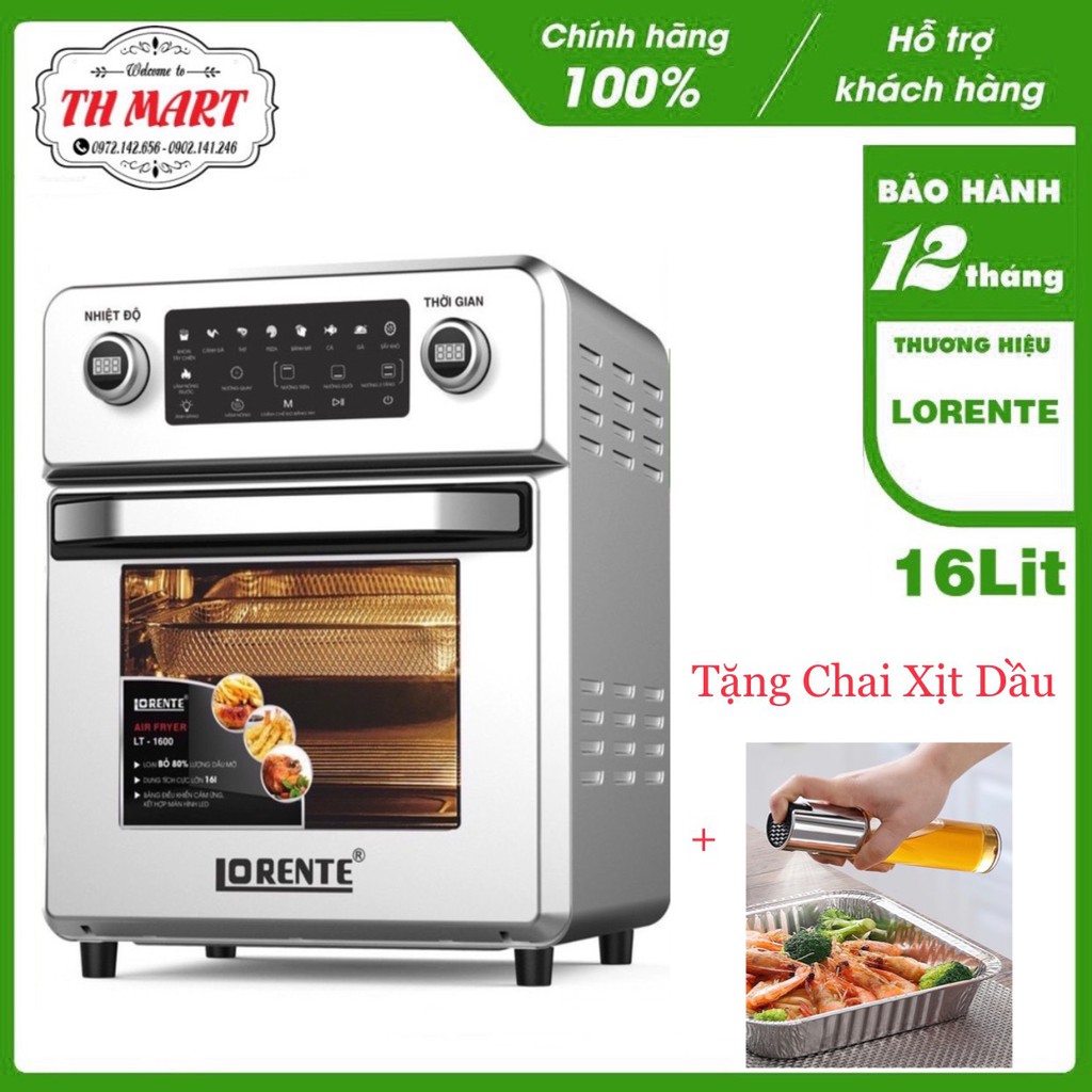 [ freeship ] nồi chiên không dầu 16l lorente lt 1600 - màn điều khiển cảm ứng 8 chế độ cài đặt sẵn dễ dàng khi sử dụng