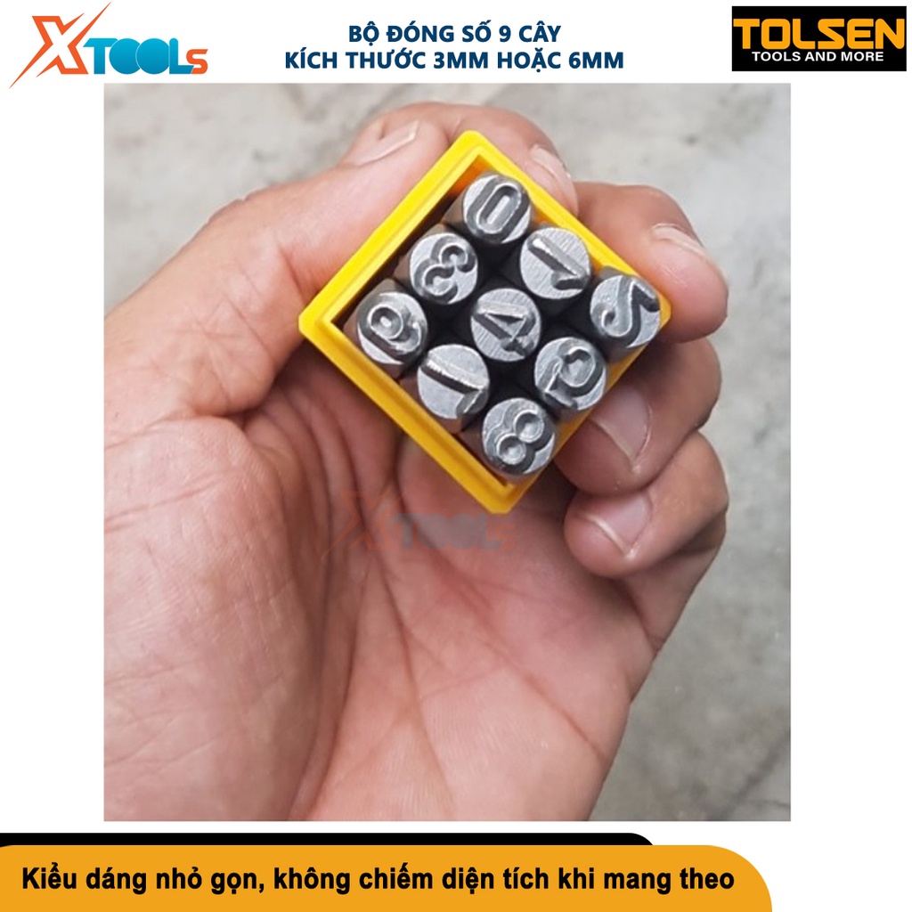 Bộ đóng số khung số máy Tolsen 3-6mm 9 chữ số, thép carbon không gỉ, độ sắc nét cao [CHÍNH HÃNG][XTOOLS]