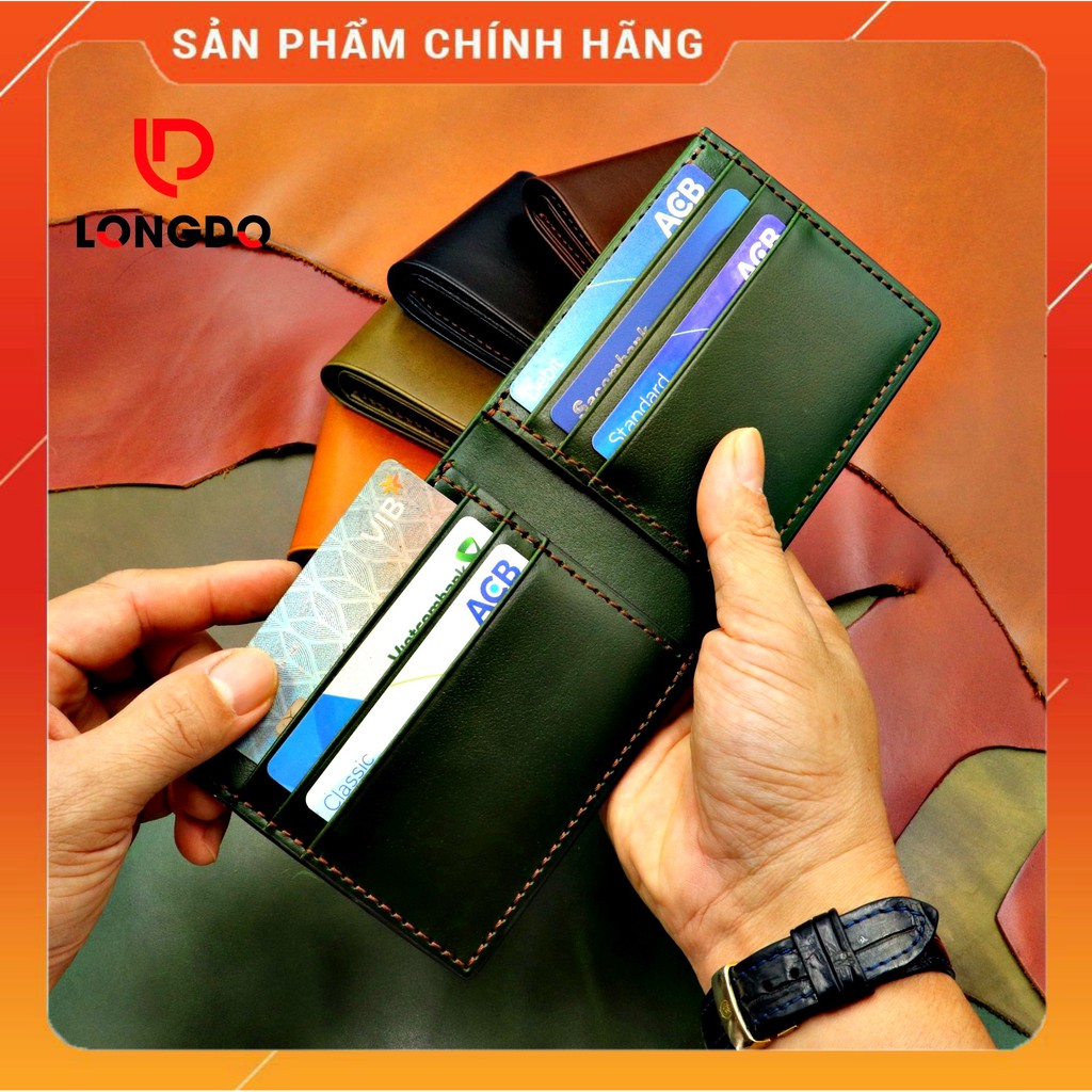 Ví Da Bò Nam Handmade Cao Cấp - Cam Kết 100% Da Bò Thật - Ví Ngang - Hàng Chính Hãng Thương Hiệu Longdo Leather - B01