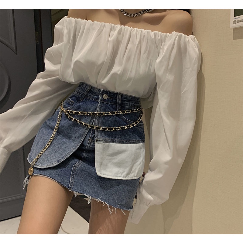 Chân Váy Denim Chữ A Lưng Cao Có Túi Phong Cách Hong Kong Thời Trang Mùa Hè Hàng Mới Dành Cho Bạn Nữ